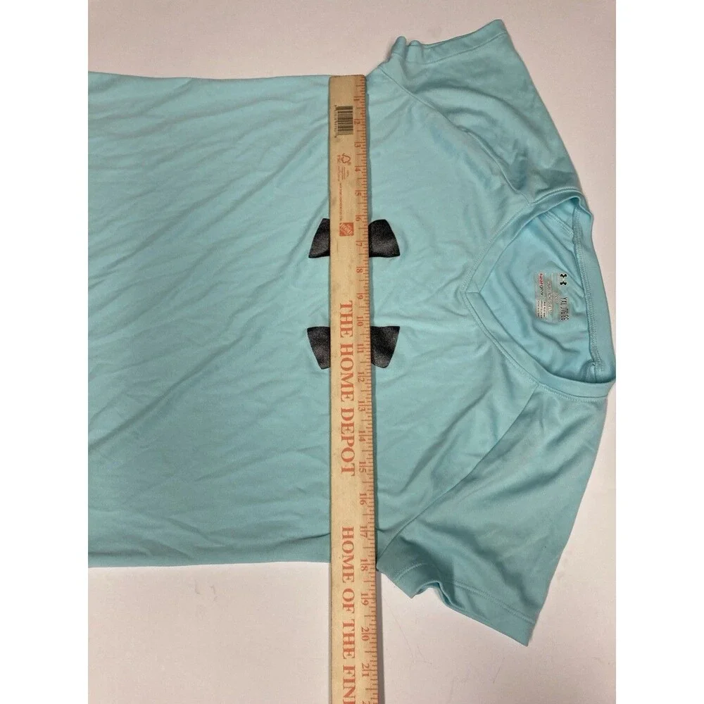 Under Armour HeatGear Boys YXL Blue Loose V-Neck Short Sleeve Logo Tee